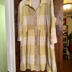 Plaid Yellow and White Button-Up Dress